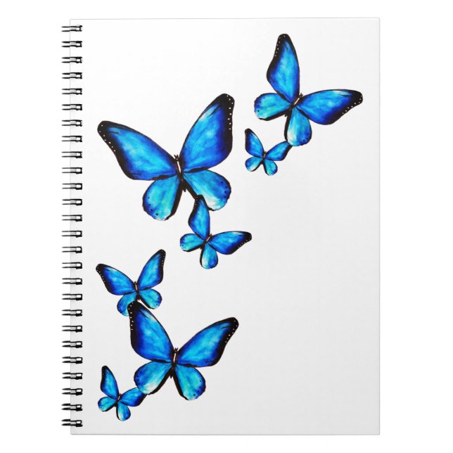 Blue aqua butterfly watercolor Spiral Notebook (Front)