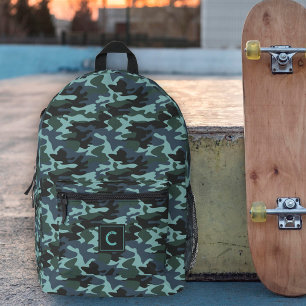 Blue Aqua Camouflage Pattern Monogram Printed Backpack