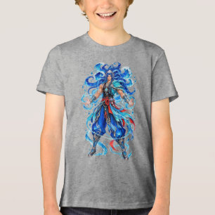Blue Aqua Goddess Fantasy Warrior T-Shirt Tri-Blend Shirt