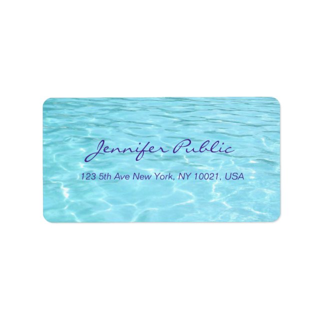 Blue Aqua Handwritten Script Modern Water Template Label (Front)