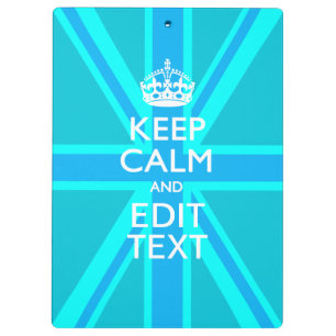 Blue Aqua Keep Calm And Your Text Union Jack Clipboard