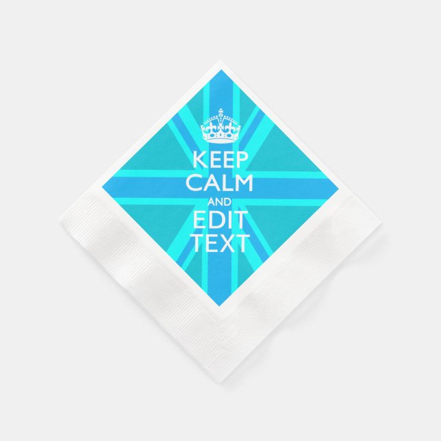 Blue Aqua Keep Calm And Your Text Union Jack Napkin (Corner)