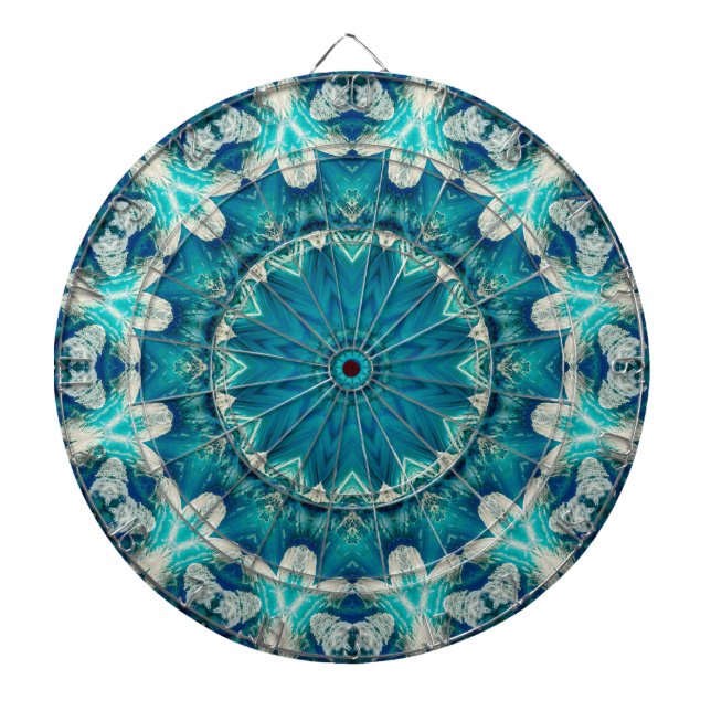 Blue Aqua Mandala Rosette Retro Hippie Dartboard (Front)
