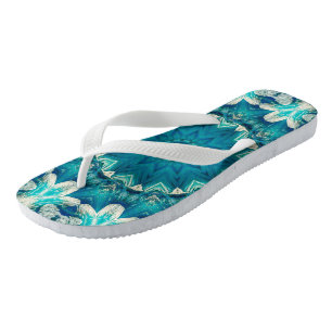 Blue Aqua Mandala Rosette Retro Hippie Jandals