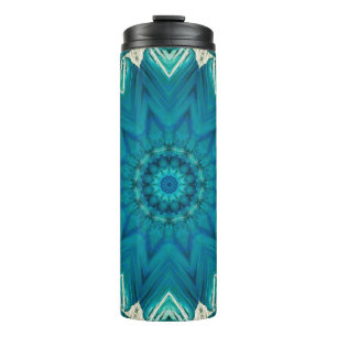 Blue Aqua Mandala Rosette Retro Hippie Thermal Tumbler