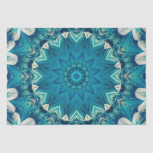 Blue Aqua Mandala Rosette Retro Hippie Tissue Paper (Front)