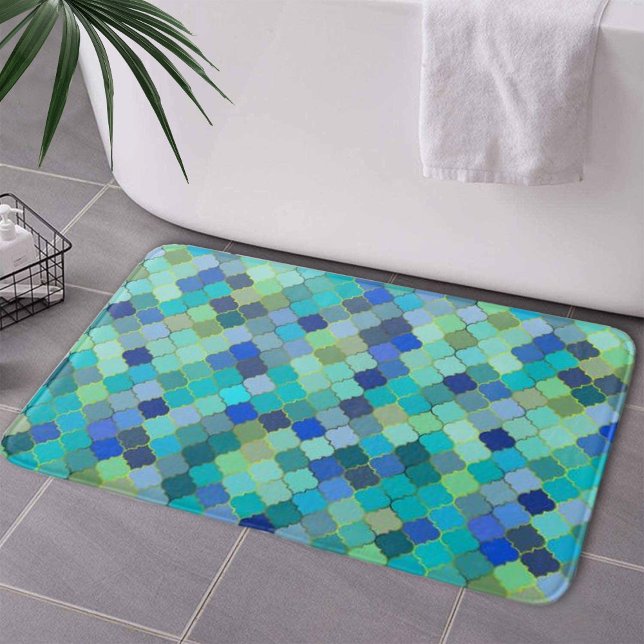 Blue Aqua Moroccan Mosaic Pattern Bath Mat (Blue Aqua Moroccan Mosaic Pattern Bath Mat)