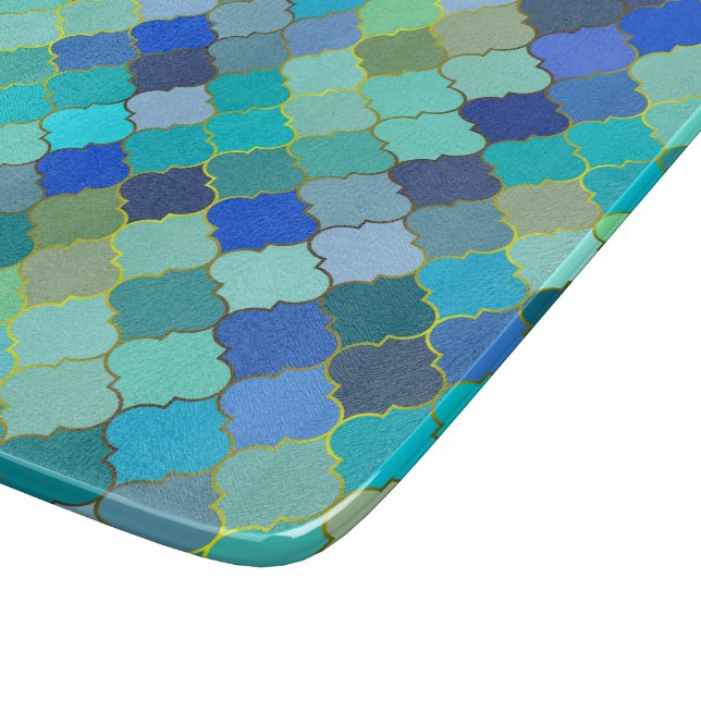 Blue Aqua Moroccan Mosaic Pattern Cutting Board (Corner)