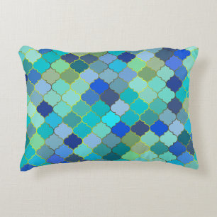 Blue Aqua Moroccan Mosaic Pattern Decorative Cushion