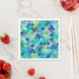 Blue Aqua Moroccan Mosaic Pattern Napkin