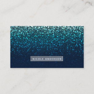 Blue Aqua Navy Glitter Sparkle Modern Glam Chic Business Card