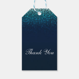 Blue Aqua Navy Glitter Sparkle Sweet 16 Party Gift Tags