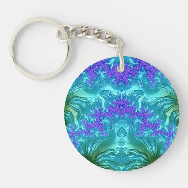 Blue Aqua Purple Green Fractal ~ Keychain (Front)