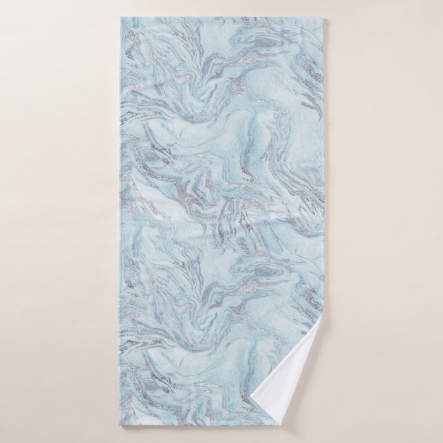 Blue Aqua Silver Marble Bath Towel (Bath Towel)