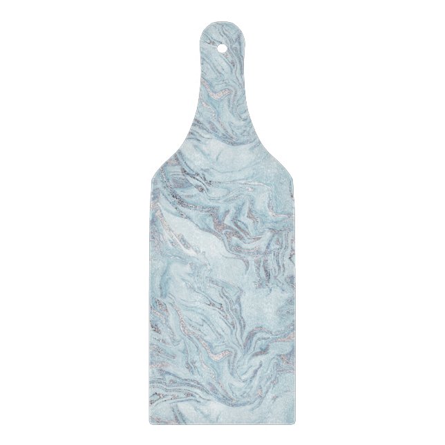 Blue Aqua Silver Marble Cutting Board (Front)
