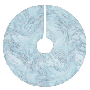 Blue Aqua Silver Marble Swirls Christmas Brushed Polyester Tree Skirt