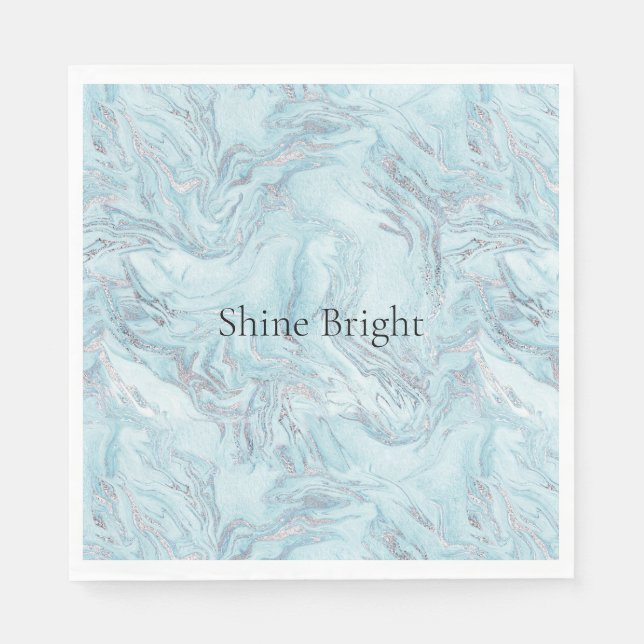 Blue Aqua Silver Marble Swirls Napkin (Front)