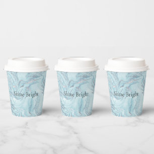 Blue Aqua Silver Marble Swirls Paper Cups