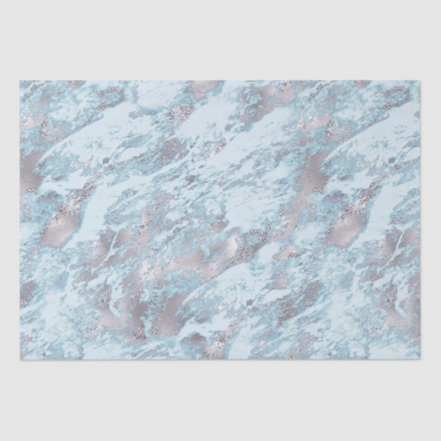 Blue Aqua Silver Marble Tissue Paper (Front)