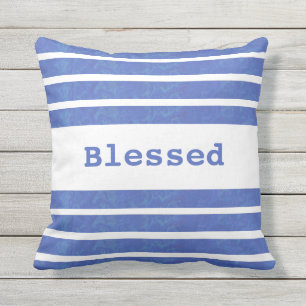Blue Aqua Stripes Custom Blessed Grateful Cushion