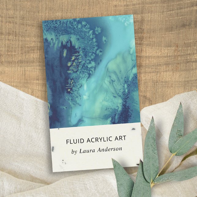 BLUE AQUA TEAL FLUID ACRYLIC RESIN ART ARTIST BUSINESS CARD (Creator Uploaded)