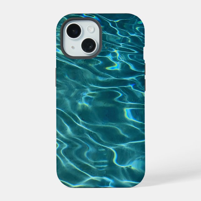 Blue aqua Water Pattern, rippling ocean waves iPhone 15 Case (Back)