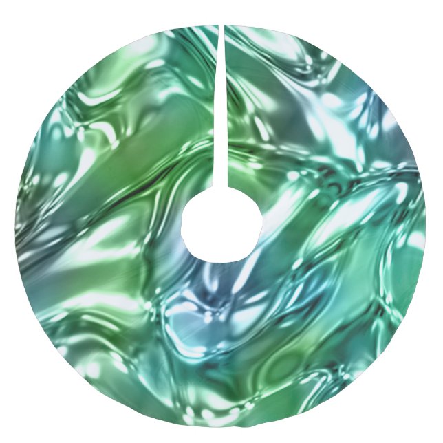 Blue Aqua Wavy Metallic Look Brushed Polyester Tree Skirt (Front)