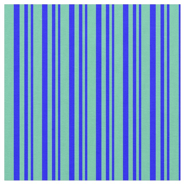 Blue & Aquamarine Coloured Striped Pattern Fabric (Close Up)