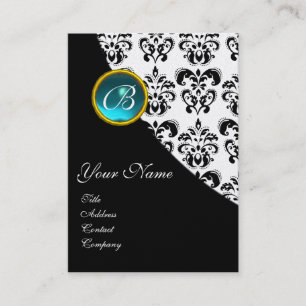 BLUE AQUAMARINE  DAMASK MONOGRAM ,turquase gold Business Card