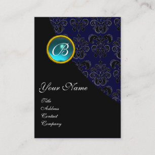 BLUE AQUAMARINE DAMASK MONOGRAM ,turquase pink Business Card