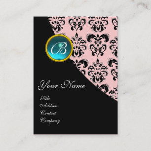 BLUE AQUAMARINE  DAMASK MONOGRAM ,turquase pink Business Card