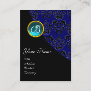 BLUE AQUAMARINE DAMASK MONOGRAM ,turquase pink Business Card