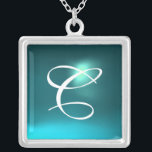 Blue Aquamarine Gem  Monogram Silver Plated Necklace<br><div class="desc">Elegant and unique design  with gemstone. Very accurated nurbs modelling and rendering in 3D Studio Max by Bulgan Lumini .Part from series Hyper Talismans.</div>