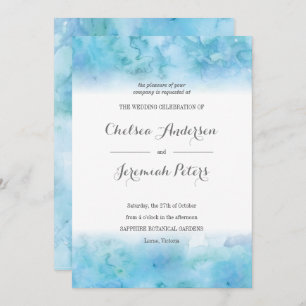 Blue Aquamarine Watercolor Wedding Invitation
