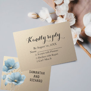Blue Aquarell Flower Gold Glitter RSVP Card