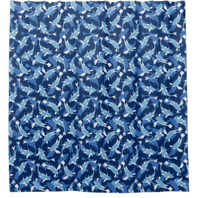 Blue Aquatic Pattern - Koi Fish Shower Curtain (Front)