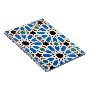 Blue Arabesque Mosaic Pattern Spiral Notebook