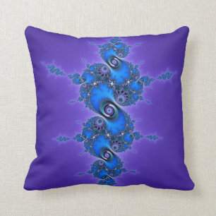 Blue Arabesque on Purple - sparkly Julia fractal Cushion