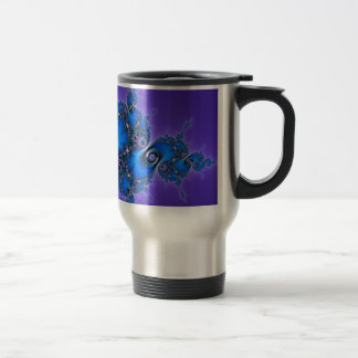 Blue Arabesque on Purple - sparkly Julia fractal Travel Mug