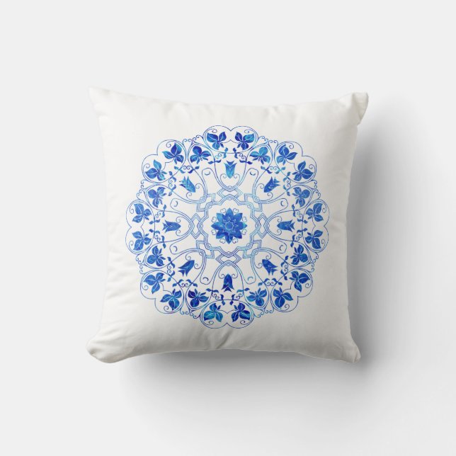 Blue Arabesques Throw Pillow (Front)