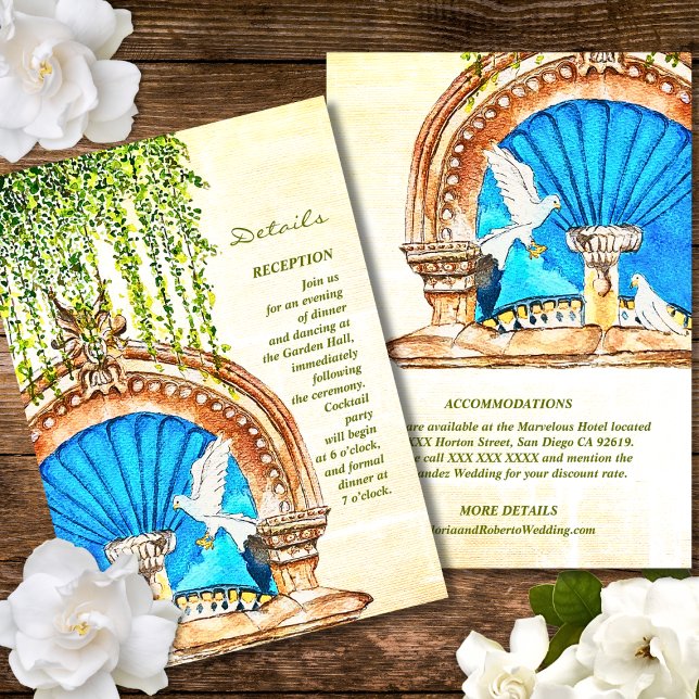 Blue Arch Baroque Mexican Wedding Details Enclosure Card (Creator Uploaded)