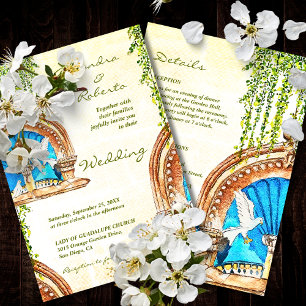 Blue Arch Baroque Mexican Wedding Invitation