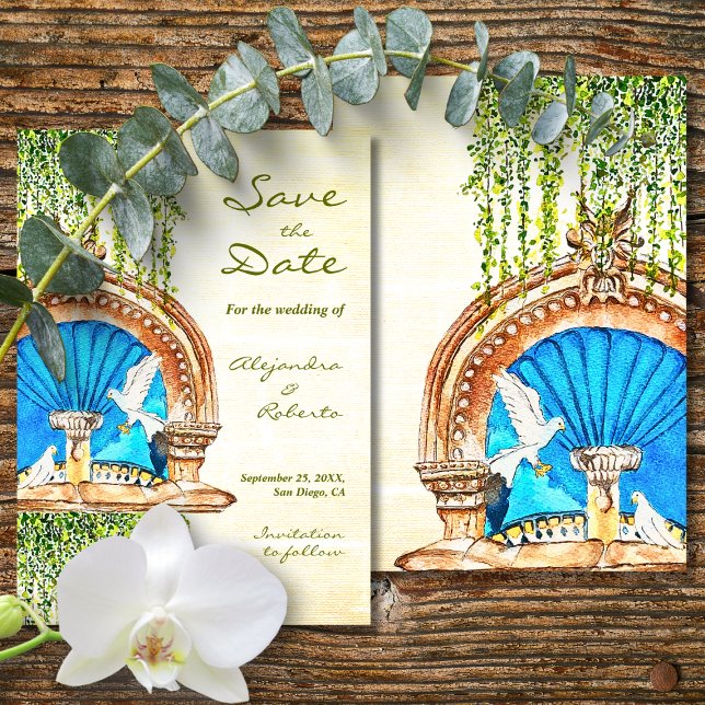 Blue Arch Baroque Mexican Wedding Save The Date (Creator Uploaded)