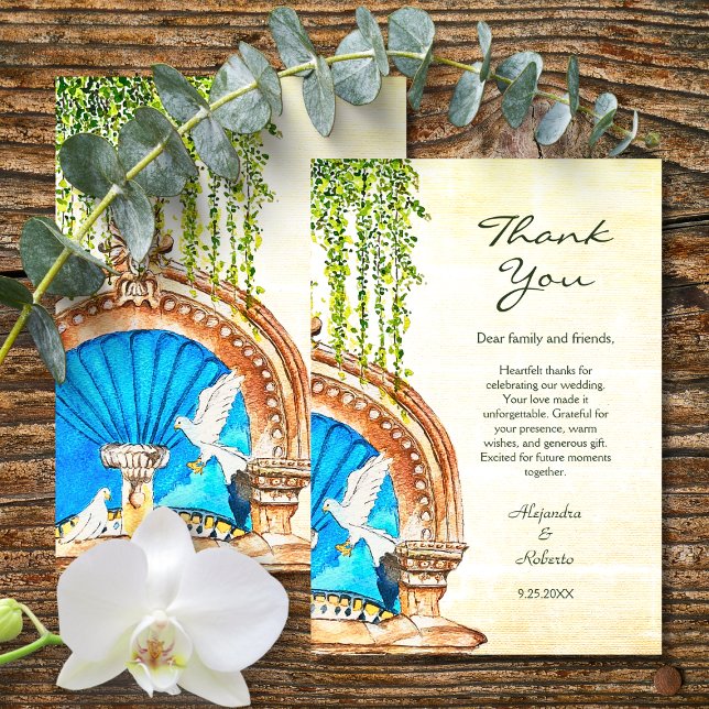 Blue Arch Baroque Mexican Wedding Thank You Card (Creator Uploaded)