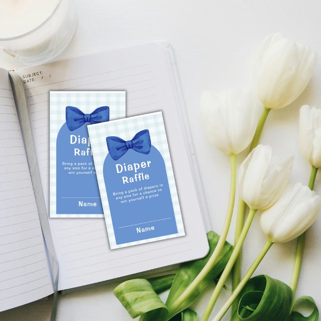 Blue Arch Gingham Bow Diaper Raffle Baby Shower  Enclosure Card (Blue Arch Gingham Bow Diaper Raffle Baby Shower Enclosure Card)