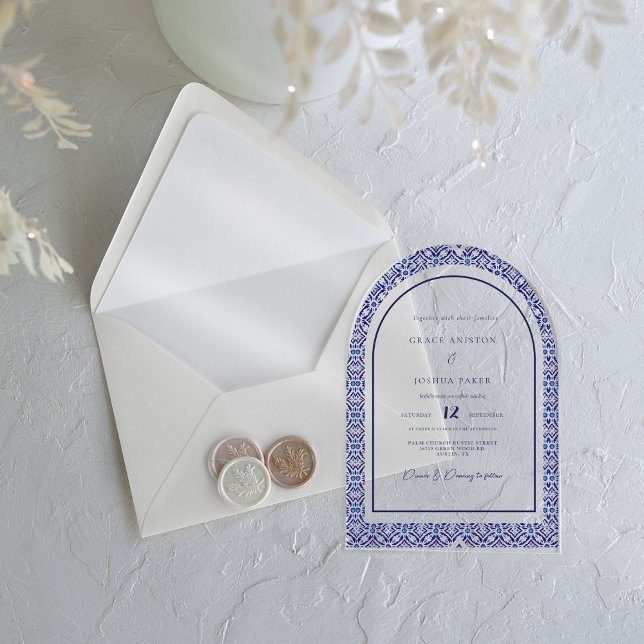 Blue Arch Mexican Talavera Spanish Wedding Acrylic Invitations (Creator Uploaded)