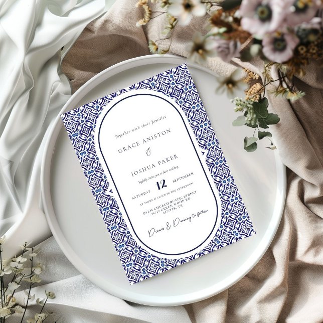 Blue Arch Mexican Talavera Spanish Wedding Invitation (Creator Uploaded)