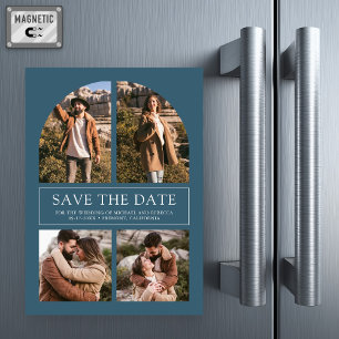 Blue Arch Photo Collage Wedding Save the Date Magnetic Invitation