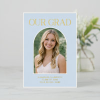 Blue Arch Photo Graduation Gold Foil Announcement