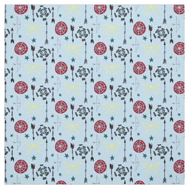 Blue Archery Bows Arrows and Targets Fabric (Swatch)